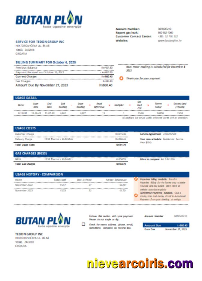 BUTAN PLIN d.o.o. gas utility business bill